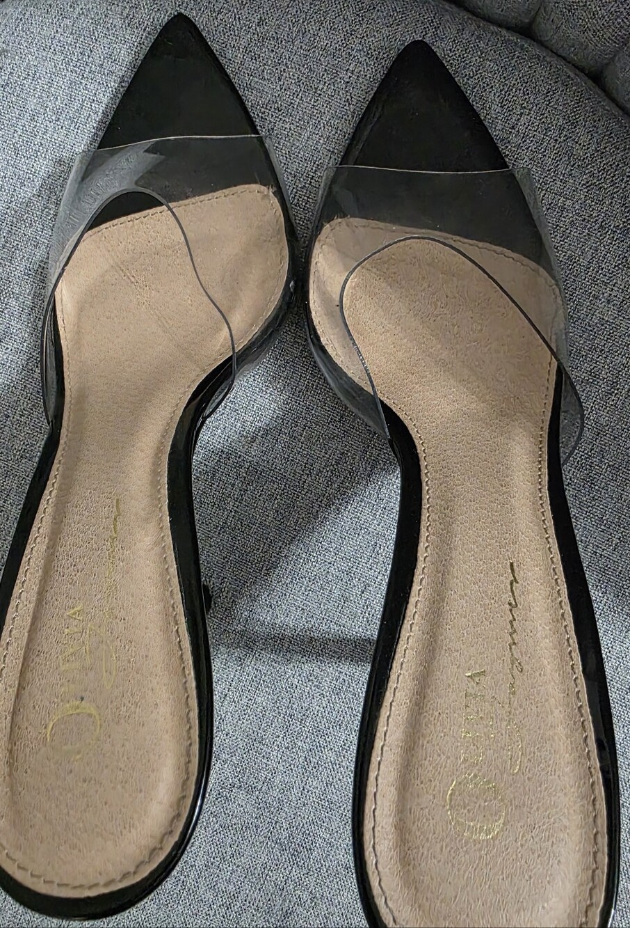 Pointed Clear Vinyl Black Trim Flats for Women